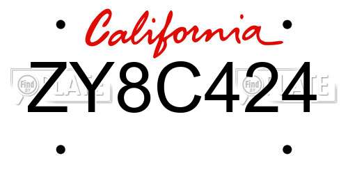 ZY8C424 California License Plate