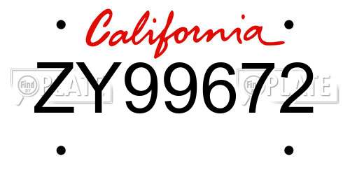 ZY99672 California License Plate