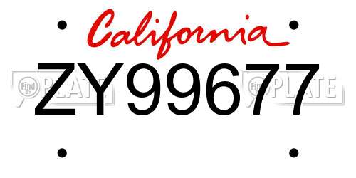 ZY99677 California License Plate