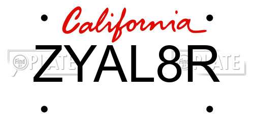 ZYAL8R California License Plate