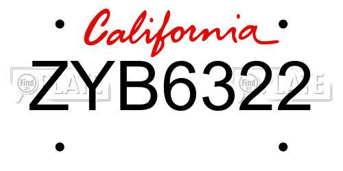 ZYB6322 California License Plate