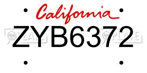 ZYB6372 California License Plate