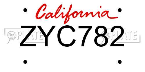 ZYC782 California License Plate
