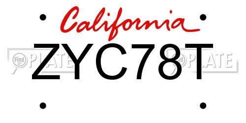 ZYC78T California License Plate