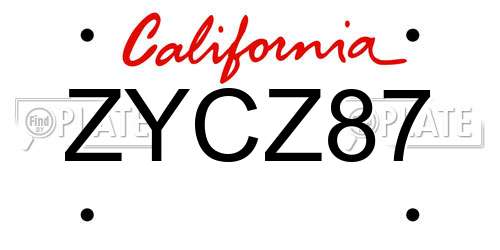 ZYCZ87 California License Plate