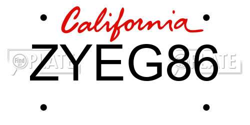 ZYEG86 California License Plate
