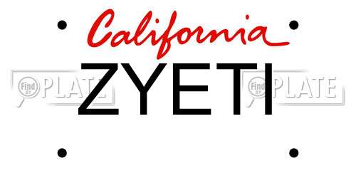ZYETI California License Plate
