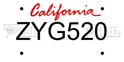 ZYG520 California License Plate