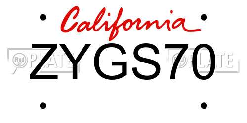 ZYGS70 California License Plate