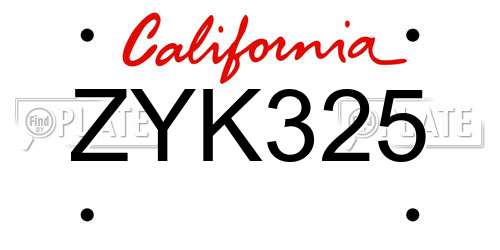 ZYK325 California License Plate
