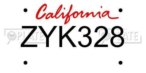 ZYK328 California License Plate