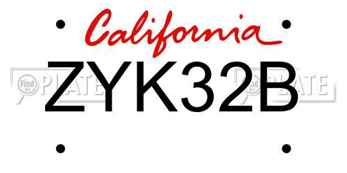 ZYK32B California License Plate