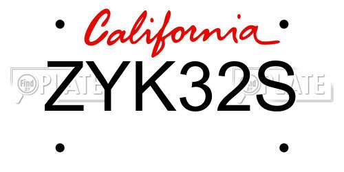 ZYK32S California License Plate