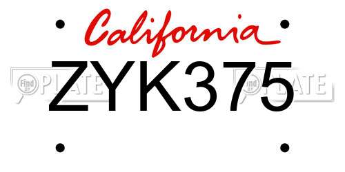 ZYK375 California License Plate