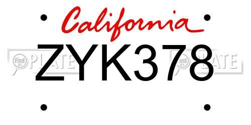 ZYK378 California License Plate