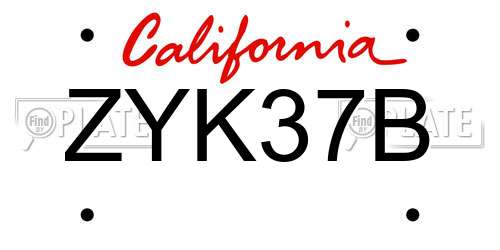 ZYK37B California License Plate