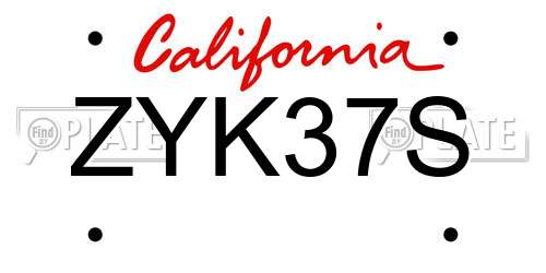 ZYK37S California License Plate