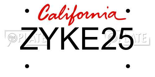 ZYKE25 California License Plate