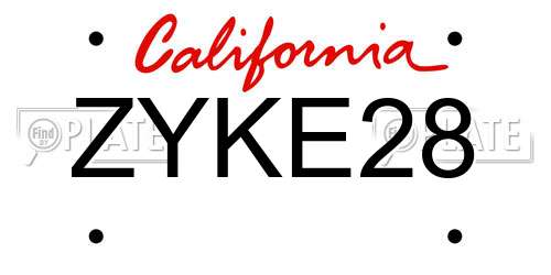 ZYKE28 California License Plate