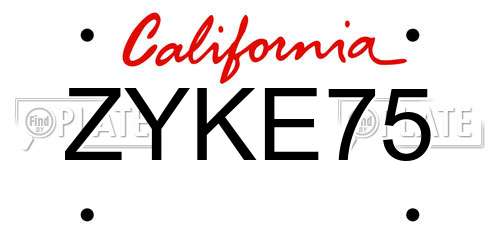 ZYKE75 California License Plate