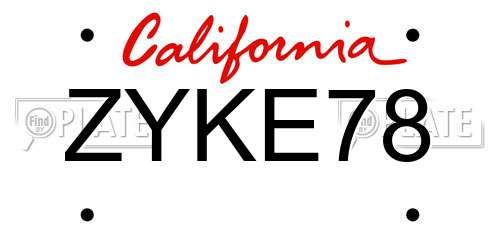 ZYKE78 California License Plate