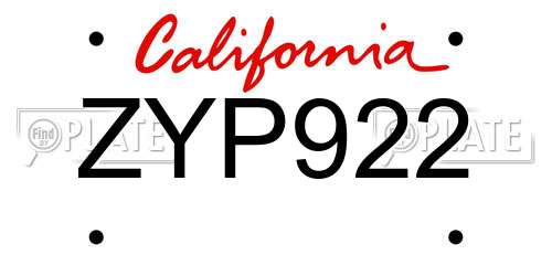 ZYP922 California License Plate
