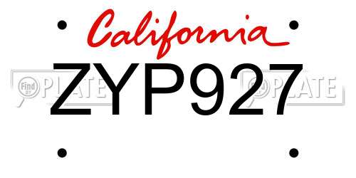 ZYP927 California License Plate