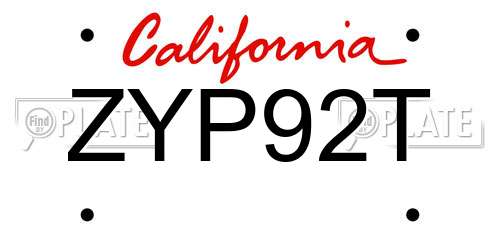 ZYP92T California License Plate