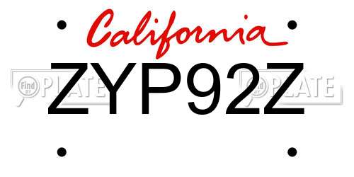 ZYP92Z California License Plate