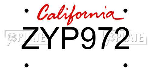 ZYP972 California License Plate