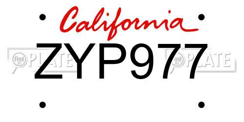 ZYP977 California License Plate