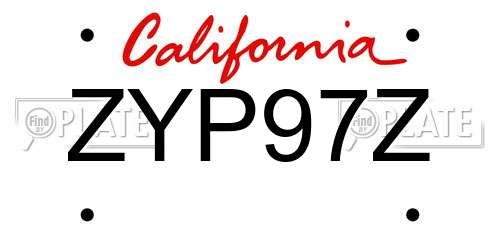 ZYP97Z California License Plate