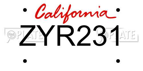 ZYR231 California License Plate