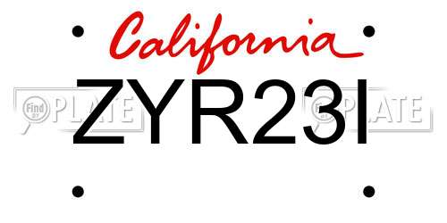 ZYR23I California License Plate