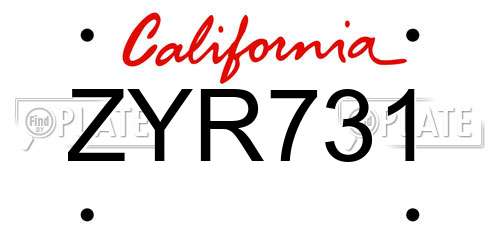 ZYR731 California License Plate
