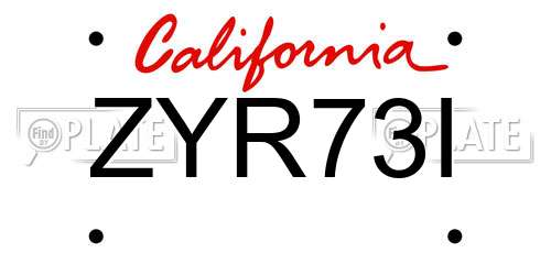 ZYR73I California License Plate