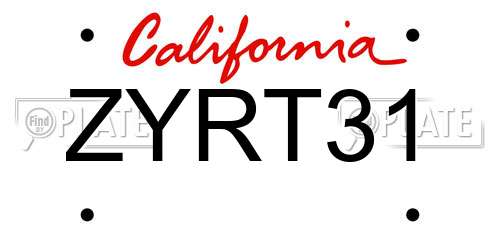 ZYRT31 California License Plate