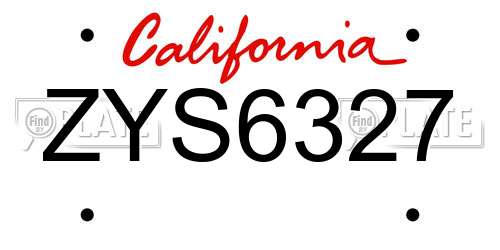ZYS6327 California License Plate