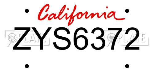 ZYS6372 California License Plate