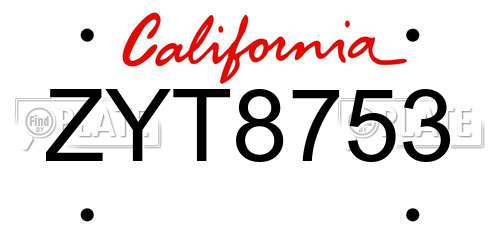 ZYT8753 California License Plate