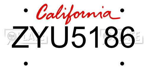 ZYU5186 California License Plate
