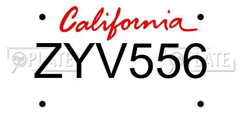 ZYV556 California License Plate