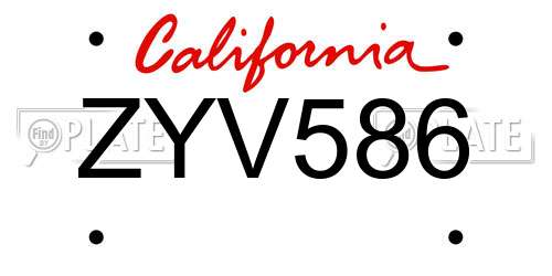 ZYV586 California License Plate