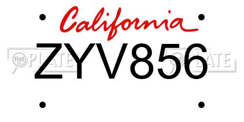 ZYV856 California License Plate