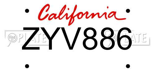ZYV886 California License Plate