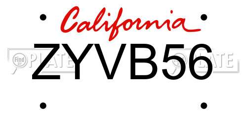 ZYVB56 California License Plate