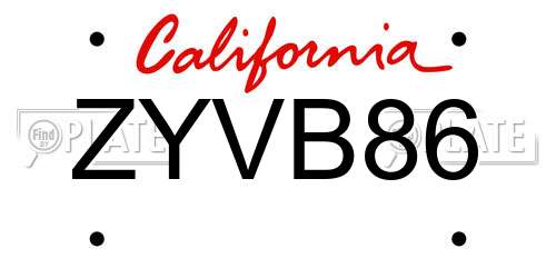 ZYVB86 California License Plate