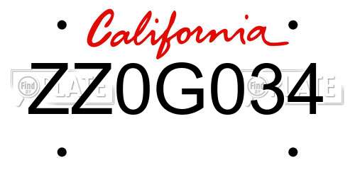 ZZ0G034 California License Plate