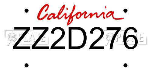 ZZ2D276 California License Plate