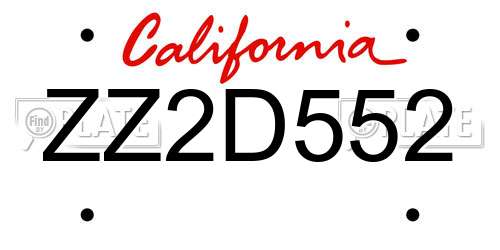 ZZ2D552 California License Plate